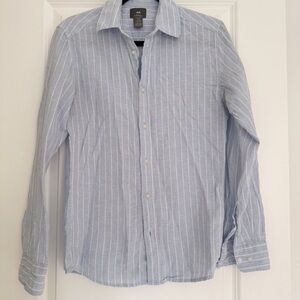 H&M men’s light blue stripe linen blend slim fit button down shirt top XS